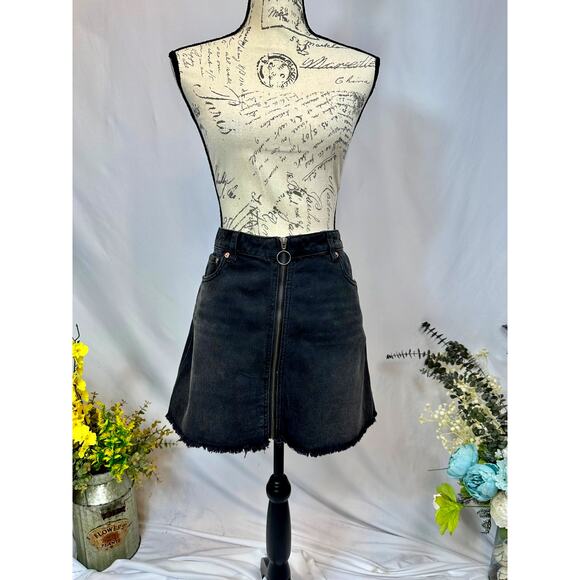 Free People Zip It Up Denim Skirt Front Zipper Haven Black 31 - Picture 7 of 14